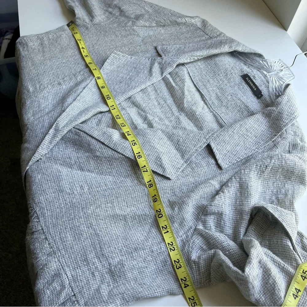 Alembika Linen Blend Oversized Lagenlook Gray Plaid Blazer Jacket 6 US 16 / 18